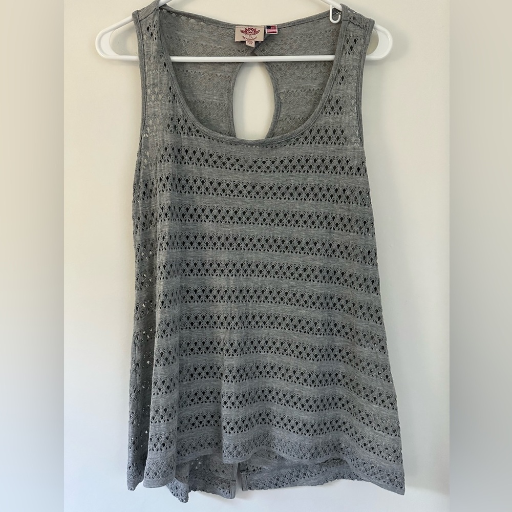 Pink Lotus Movement Gray Crochet Tank Top Size M